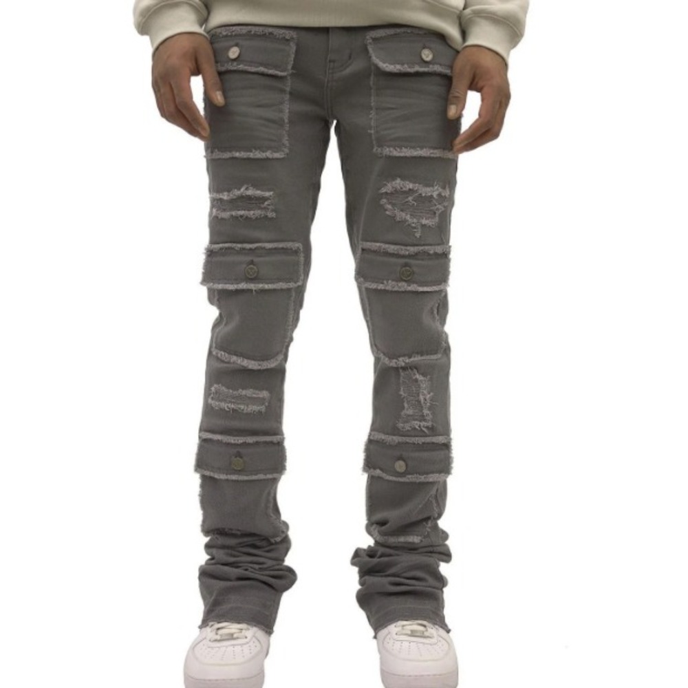 NWT Doctrine Men's Super Stacked Skinny Denim Jeans Distressed Cargo Pocket